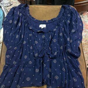 Lucky Brand Navy Blouse with Pattern